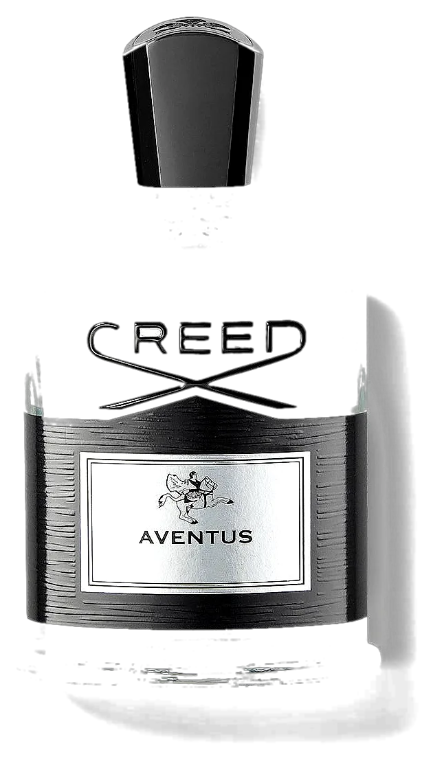 The Aventus flacon in clear glass squared at the shoulders, crowned in faceted black, the etched ebony band carrying a small silver plaque where the emperor rides his rearing horse